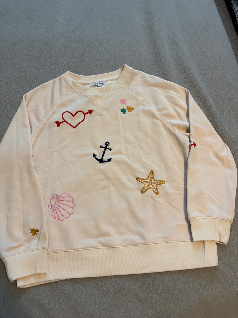 white birch Cream Crewneck Sweatshirt with Nautical Embroideries